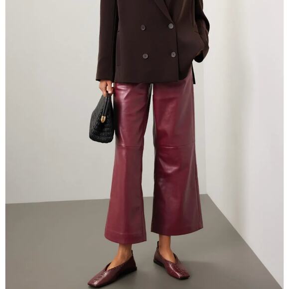 Joe's Jeans Burgundy Faux Leather Pants Size 31 Wide Leg Trouser Designer $198 - Picture 3 of 9